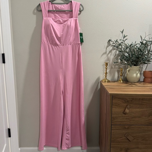 Halara Size Large Pink Square Neck Sleeveless Jumpsuit Comfort Stretch Wedding - Picture 1 of 5